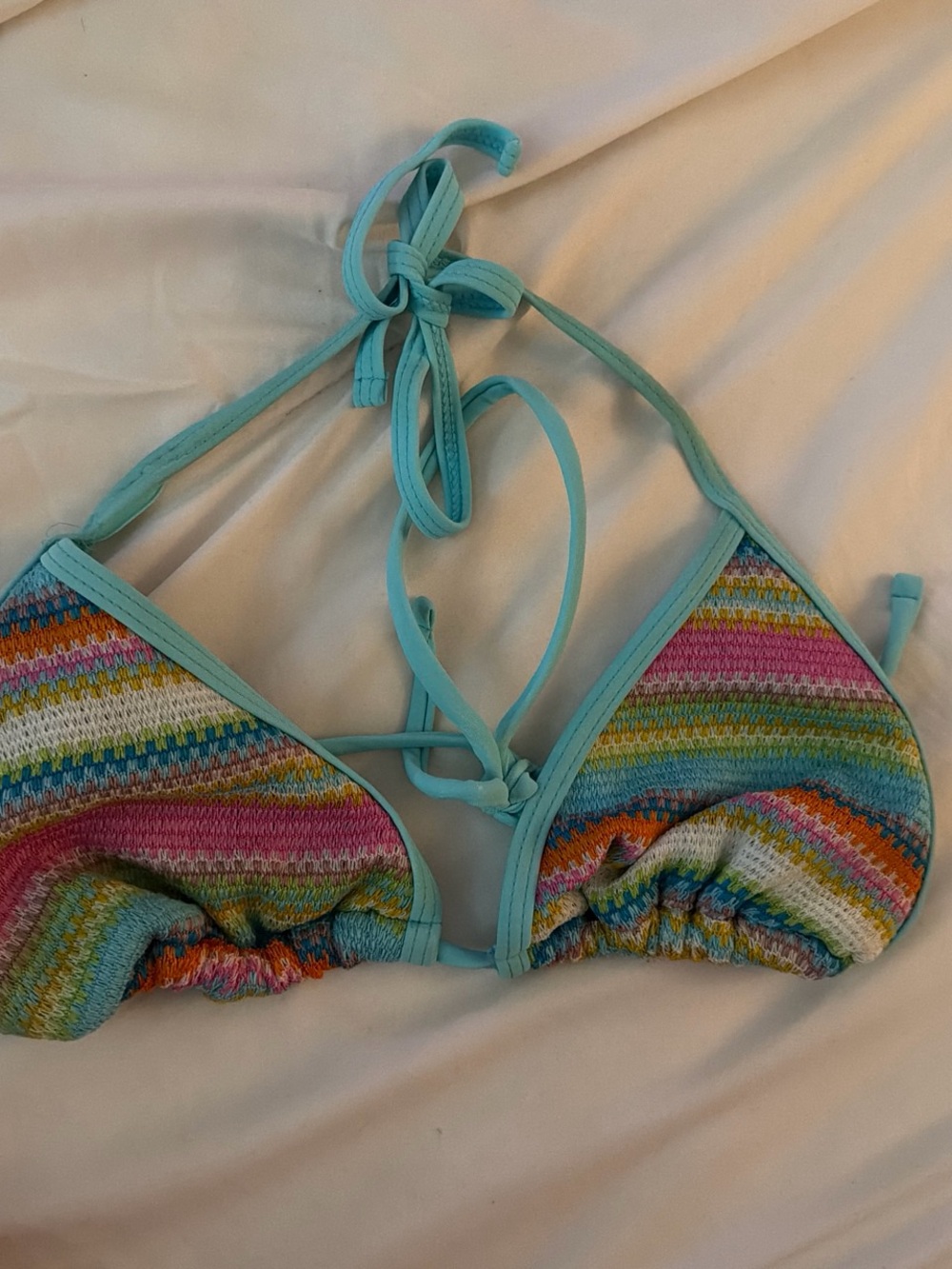 Women’s Aqua Multicolor Crochet Triangle Bikini Top - Unbranded